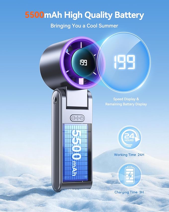 Portable Handheld Turbo Fan, 199 Gear Speed, 24 Hs Cooling Time, 5500mAh - Image 3