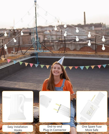 SUNSGNE 25Ft G40 LED Outdoor White String Lights - Image 6