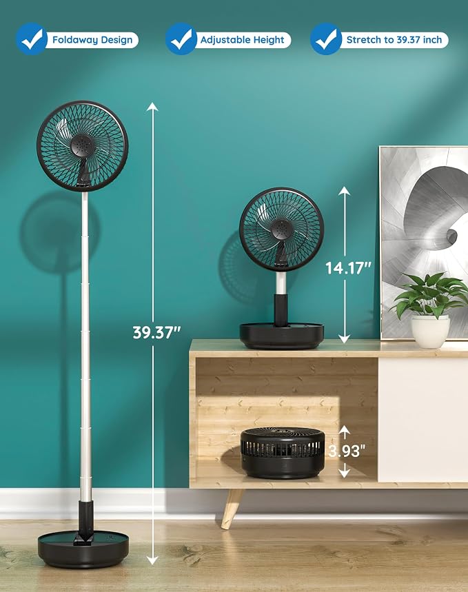 Primevolve Portable Oscillating Standing Fan, Rechargeable Battery Operated USB - Image 2