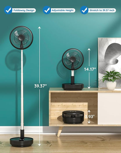Primevolve Portable Oscillating Standing Fan, Rechargeable Battery Operated USB - Image 2