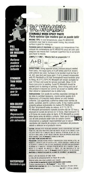 PC Products PC-Woody Wood Repair Epoxy Paste, Two-Part 1.5 oz in Two Jars - Image 2