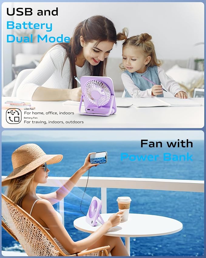 Otlonpe Portable Desk Fan 6.5 Inch, 4000mAh Rechargeable Battery Operated & USB - Image 3