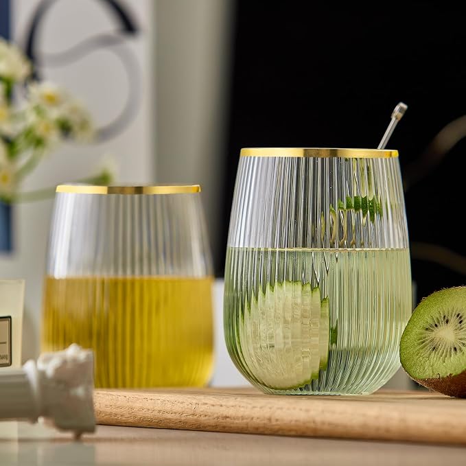 Lueumxc 36 Pack Plastic Wine Glasses, 15Oz Gold Rim Origami Disposable Wine - Image 6