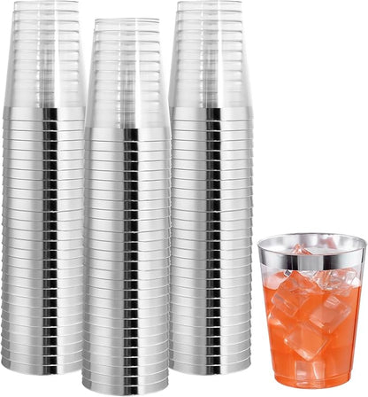 I00000 100PCS Silver Plastic Cups, 10 oz Clear Plastic Cups by I00000