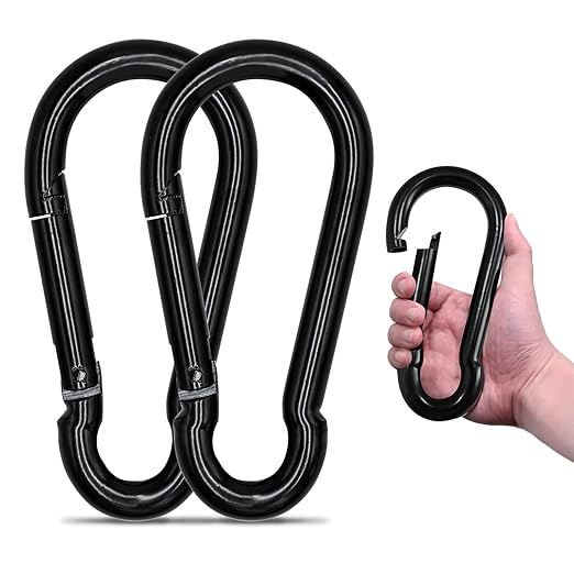 Large Carabiner Clip Hook, 7 inch 2 pcs Black Heavy Duty Spring Snap Hook Key by KINLINK