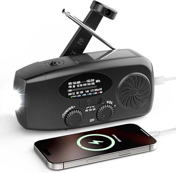Weather Emergency Radio, Portable Solar AM/FM/NOAA Hand Crank Radio, Cell Phone by iRonsnowOfficial