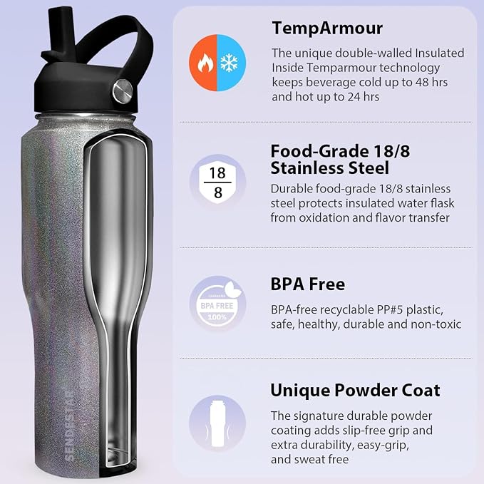 SENDESTAR Water Bottle, Wide Mouth Stainless Steel Vacuum Insulated Double Wall - Image 4