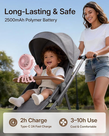 SWEETFULL Portable Stroller Fan, Pinch-Proof Baby Fan, 10H Battery, 5-Speed - Image 4