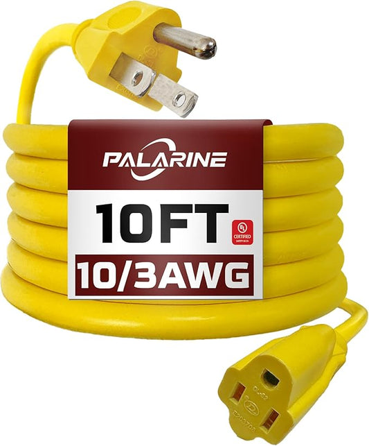 10ft Yellow Outdoor Extension Cord Waterproof, UL Listed, 10/3 SJTW Heavy Duty by PALARINE