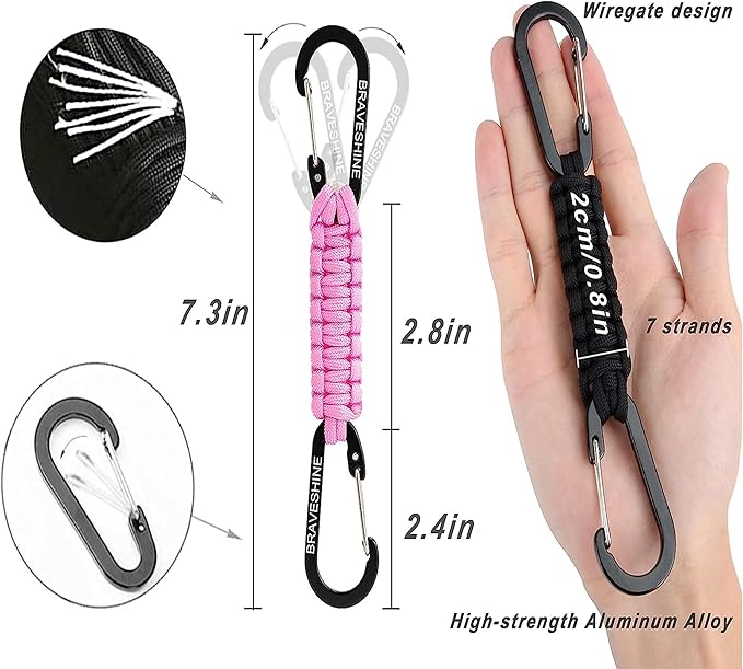 BRAVESHINE Paracord Keychain Carabiner Clip, D Ring Lanyard Hanger Stroller Hook - Image 8