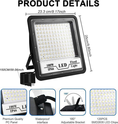 CREATESTAR 2 Pack 100W LED Flood Light Outdoor, 10000LM Bright LED Work Lights - Image 4