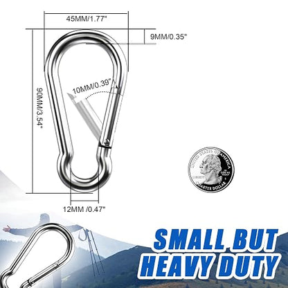 Carabiner Clip Hooks, 304 Stainless Steel Spring Snap Hook Fits Camping Hiking - Image 3