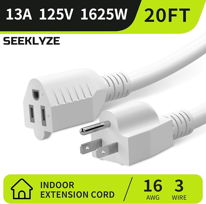 16/3 White Extension Cord 20 FT, Indoor Extension Cord - Image 2