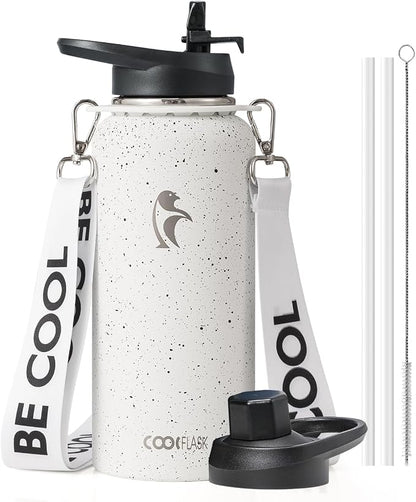 Coolflask Water Bottle with Straw, 32 oz Insulated Metal Water Flask with Straw by Coolflask