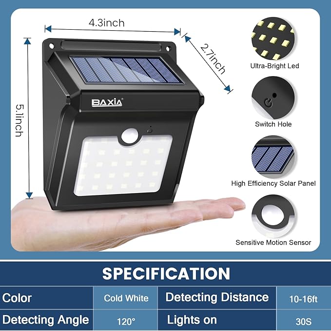 BAXIA TECHNOLOGY Solar Outdoor Lights Wireless Security Motion Sensor Solar - Image 5