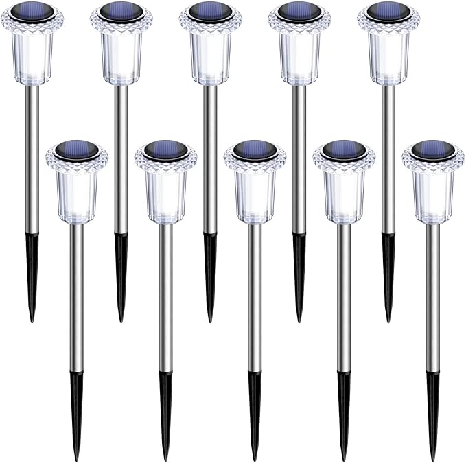 DenicMic Solar Lights Outdoor 10 Pack Waterproof 6000K Cold White LED Stainless - Image 8