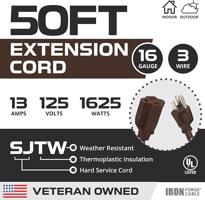 Iron Forge Cable Outdoor Brown Extension Cord 50 ft - Image 2