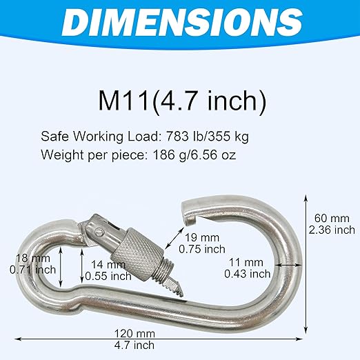 304 Stainless Steel Carabiners -4.7 inch Heavy Duty, Durable & Rust-Free Clips - Image 3
