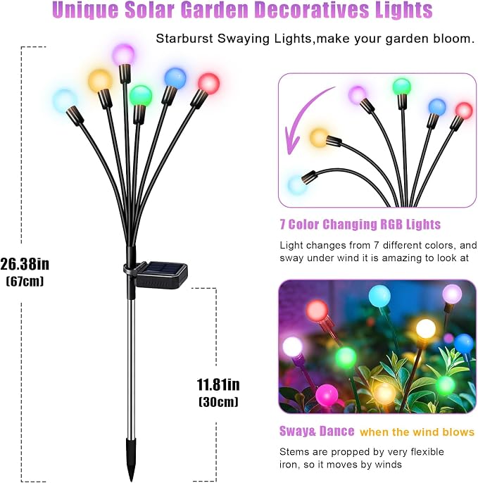 NBQQ Solar Garden Lights Outdoor, Swaying Light Waterproof Solar Lights Outdoor - Image 2