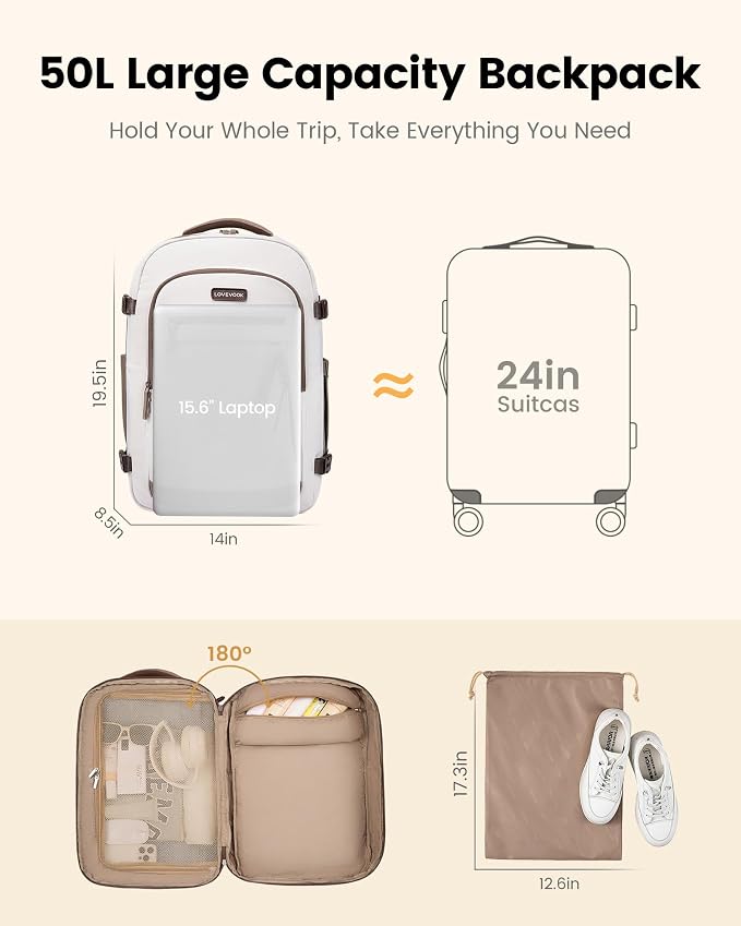 LOVEVOOK 50L Travel Backpack for Women, Airline Approved Carry On Luggage - Image 8