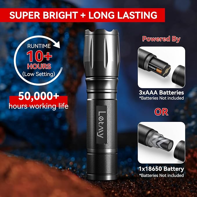 LETMY Tactical Flashlight S2000-2 Pack Bright Military Grade LED Flashlights - Image 4
