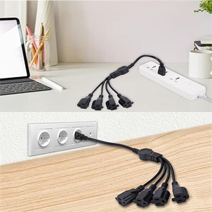 3 Prong 1 to 4 Outlet Power Cord Splitter Cord, Indoor Outdoor Cable Strip - Image 5