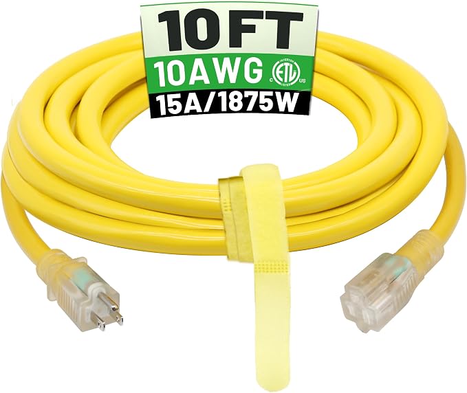 POWGRN 10 Ft 10AWG Outdoor Extension Cord Waterproof Heavy Duty 10 Gauge 3 Prong by POWGRN