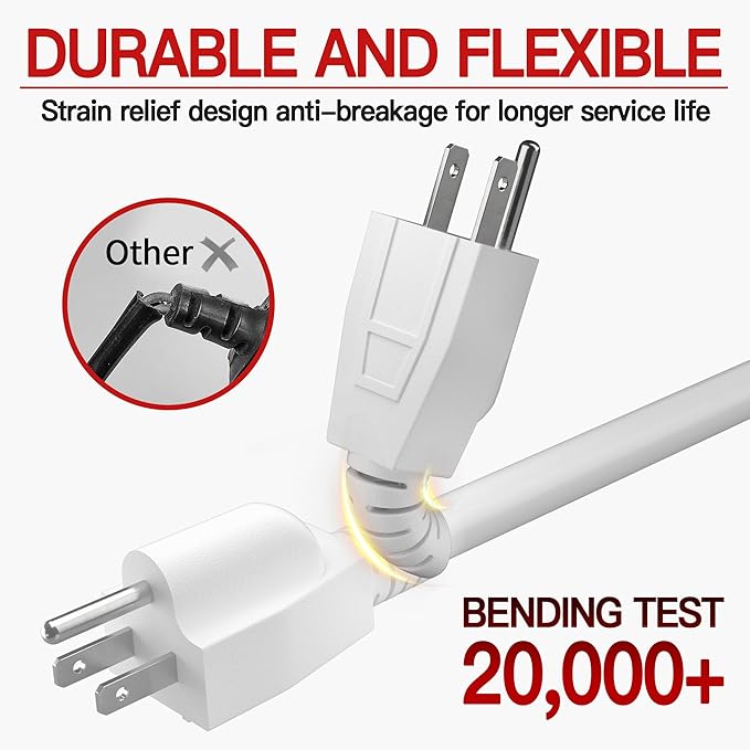 16/3 Short Extension Cord 1 FT 2 Pack, Indoor 3 Prong Power Cable, Suitable - Image 4