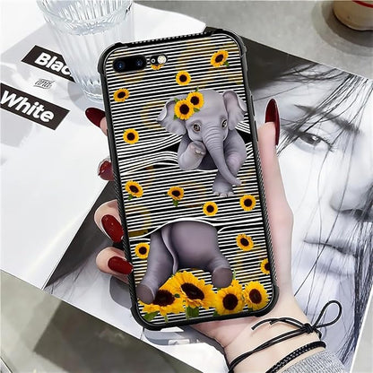 Case for iPhone 7 Plus/8 Plus, Cute Little Elephant Sunflower White Line Art - Image 7