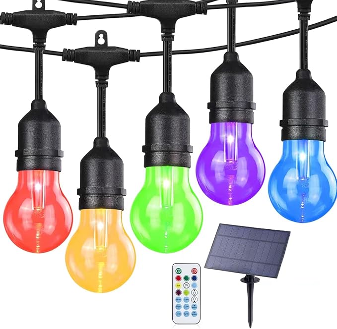 35FT Solar String Lights Outdoor, 11 Shatterproof LED Edison Bulbs, Dimmable by IPStank