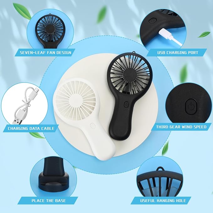 Woanger 12 Pcs Mini Handheld Fan Bulk 3 Speed USB Electric Battery Operated - Image 5