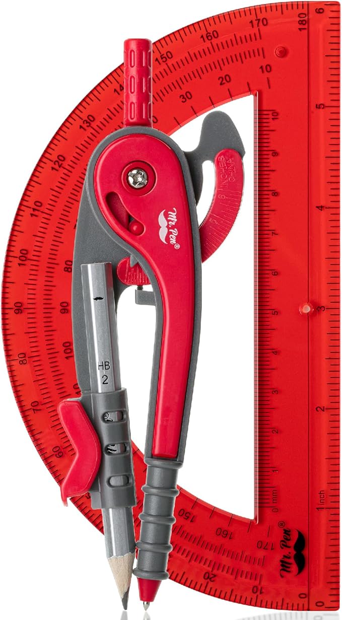 Mr. Pen- Geometry Compass and Protractor Set, 6 Inch Compass, 6 Inch Protractor by MrPen