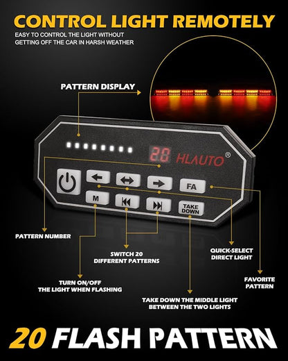 HLauto 604N Emergency Dash Strobe Lights: 2x16.8 inch Amber Red Security Light - Image 5