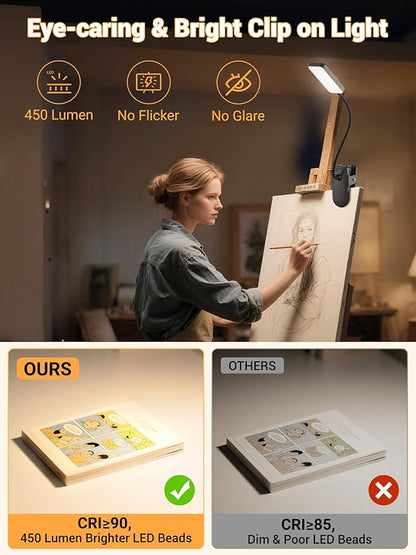 Clip on Light, 9 Brightness+5 Color Rechargeable Desk Lamp, 4000mAh Battery - Image 4