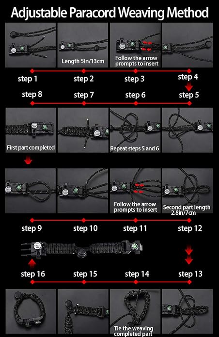 Survival Paracord Bracelet, Fire Starter, Waterproof SOS Light, Adjustable AK87 - Image 9