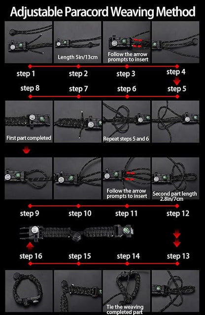 Survival Paracord Bracelet, Fire Starter, Waterproof SOS Light, Adjustable AK87 - Image 9