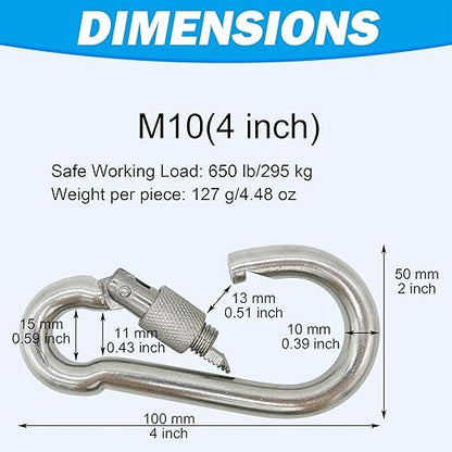 304 Stainless Steel Carabiners -4 inch Heavy Duty, Durable & Rust-Free Clips - Image 3