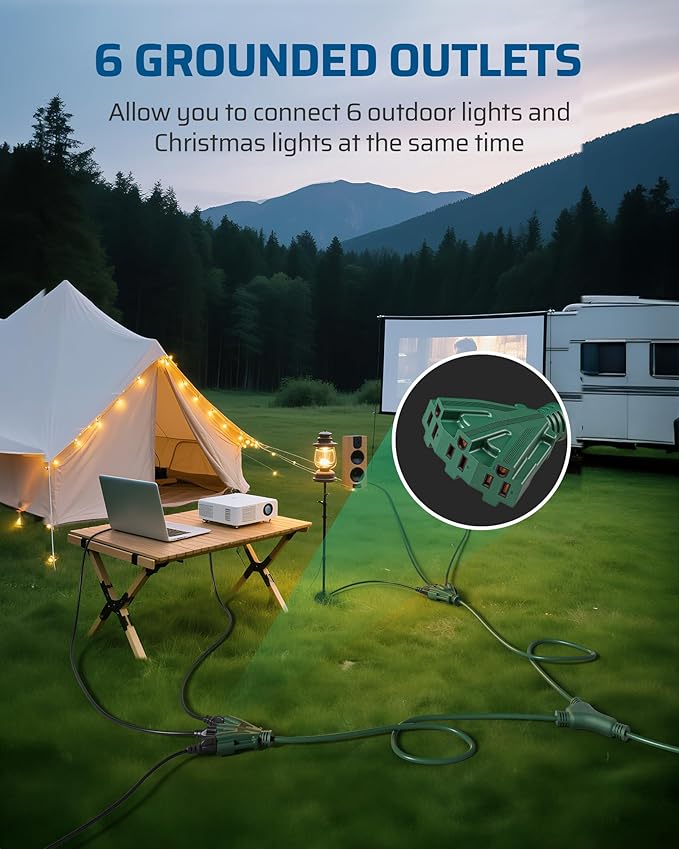 DEWENWILS Outdoor Extension Cord 1 to 2 Splitter, 19FT Total Length, 6 Grounded - Image 5