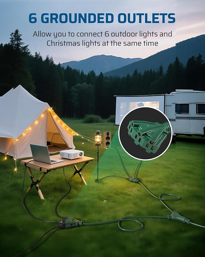 DEWENWILS Outdoor Extension Cord 1 to 2 Splitter, 19FT Total Length, 6 Grounded - Image 5