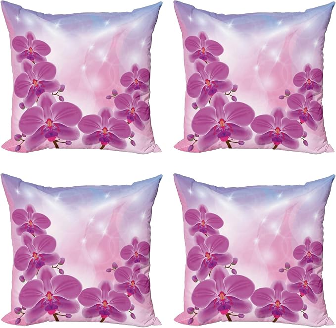 Ambesonne Floral Throw Pillow Cushion Case Pack of 4, Exotic Orchid Flowers by Ambesonne