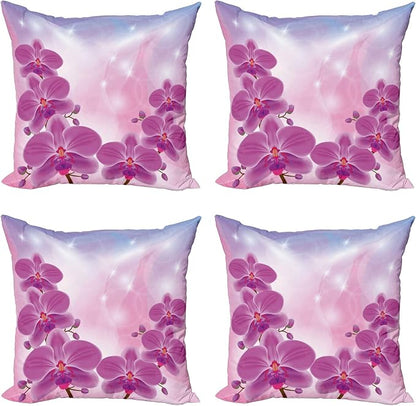 Ambesonne Floral Throw Pillow Cushion Case Pack of 4, Exotic Orchid Flowers by Ambesonne