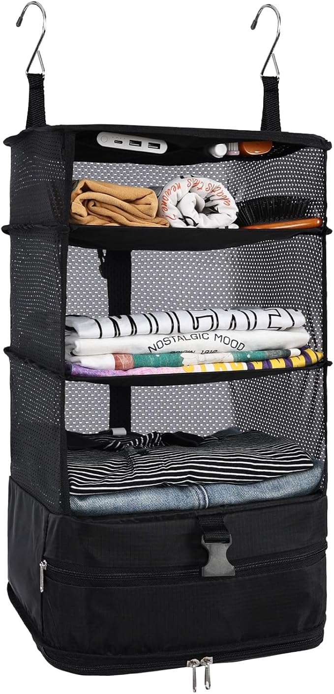 Surblue Hanging Closet Storage Bag Collapsible 3-Shelf Washable Oxford Fabric by SURBLUE