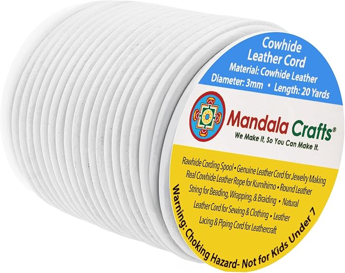 Mandala Crafts Round Cowhide Genuine White Leather Cord by MandalaCrafts