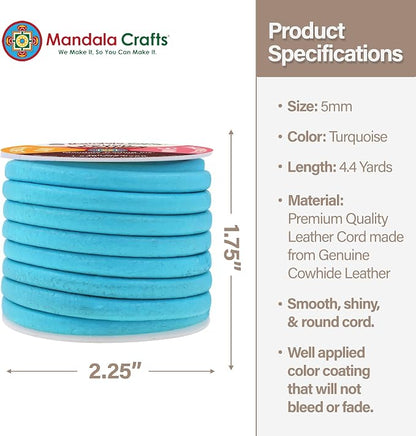 Mandala Crafts Round Genuine Turquoise Leather Cord - Image 4