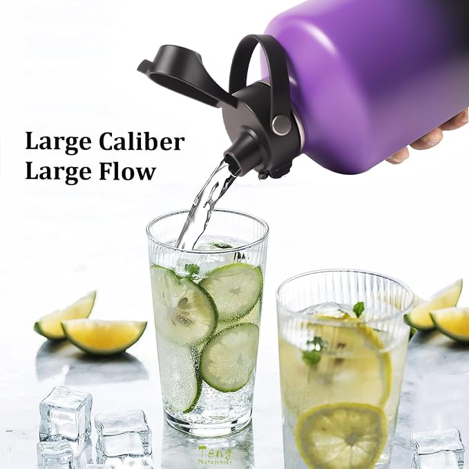 Water Bottle Insulated 32oz 40oz 64oz 128oz Straw Lid Spout Lid & 3 Lids - Image 9