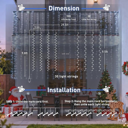 JMEXSUSS 9.5x29.5ft Curtain Lights Indoor Outdoor Decor - Image 6