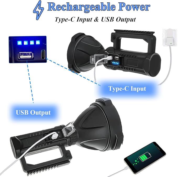 Rechargeable Spotlight, 000L High Lumens Led Spot Lights Outdoor Handheld Super - Image 4