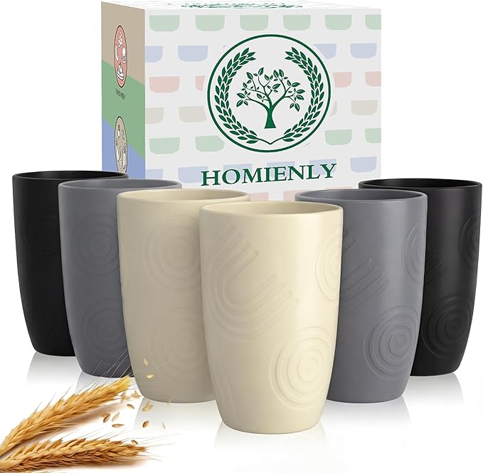 Homienly Premium Wheat Straw Cups Set of 6, Reusable 16oz Water Glasses by HOMIENLY