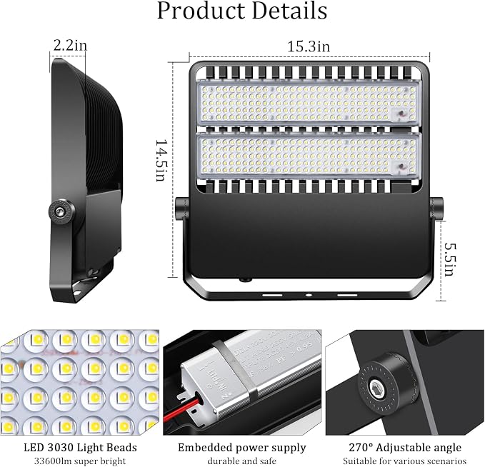 240W LED Stadium Flood Lights Outdoor 36000LM Super Bright Yoke Wall Mount - Image 3