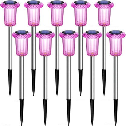 Solar Pathway Lights Gift for Mom 10 Pack Pink Solar Lights Outdoor Waterproof - Image 8